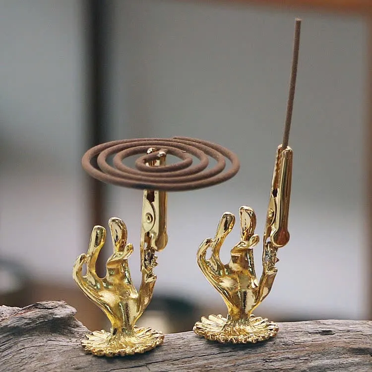 Incense Holder for Coil &amp; Cloud Incense – Buddha Hand &amp; Chrysanthemum Clip (6 cm)